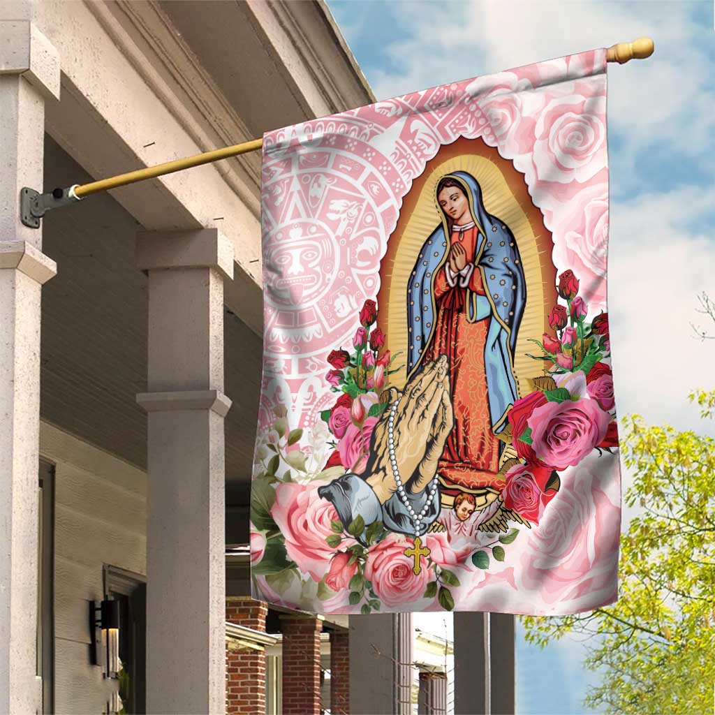 Virgen de Guadalupe Garden Flag Rose Flower Mexican Aztec Pattern - Wonder Print Shop