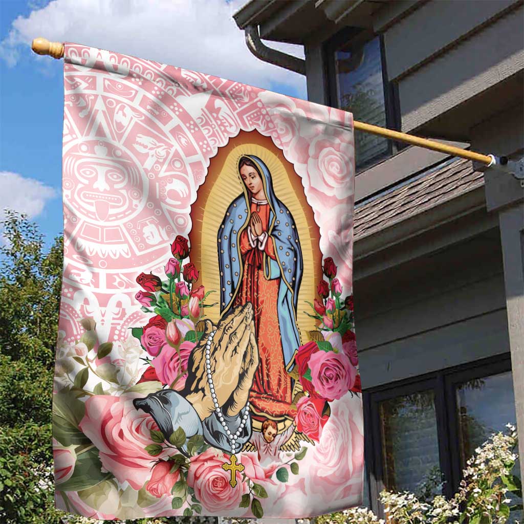 Virgen de Guadalupe Garden Flag Rose Flower Mexican Aztec Pattern - Wonder Print Shop