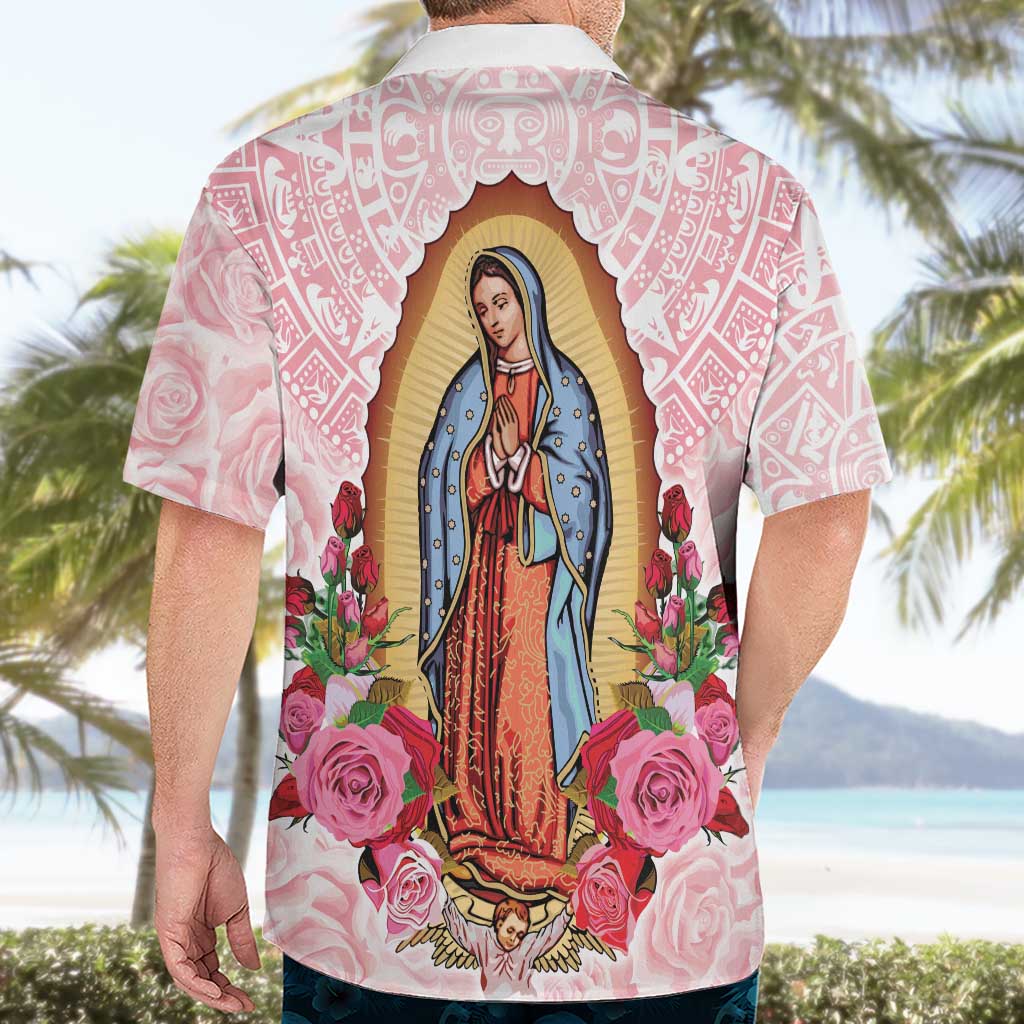 Virgen de Guadalupe Hawaiian Shirt Rose Flower Mexican Aztec Pattern - Wonder Print Shop