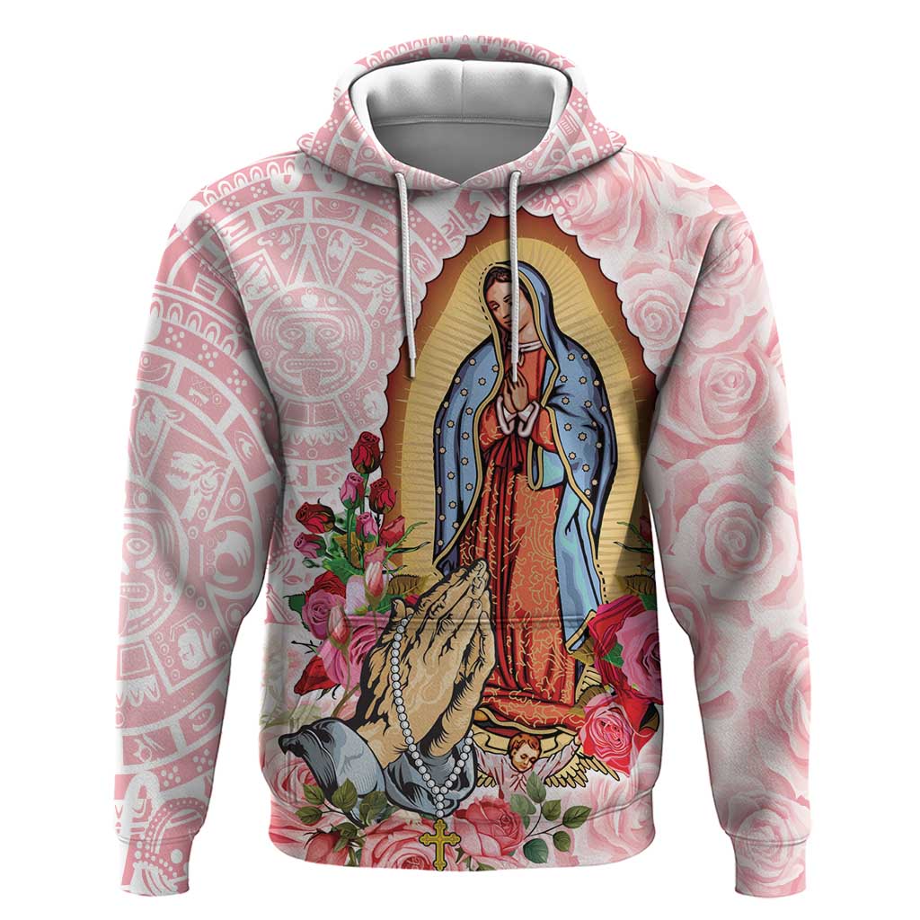 Virgen de Guadalupe Hoodie Rose Flower Mexican Aztec Pattern - Wonder Print Shop