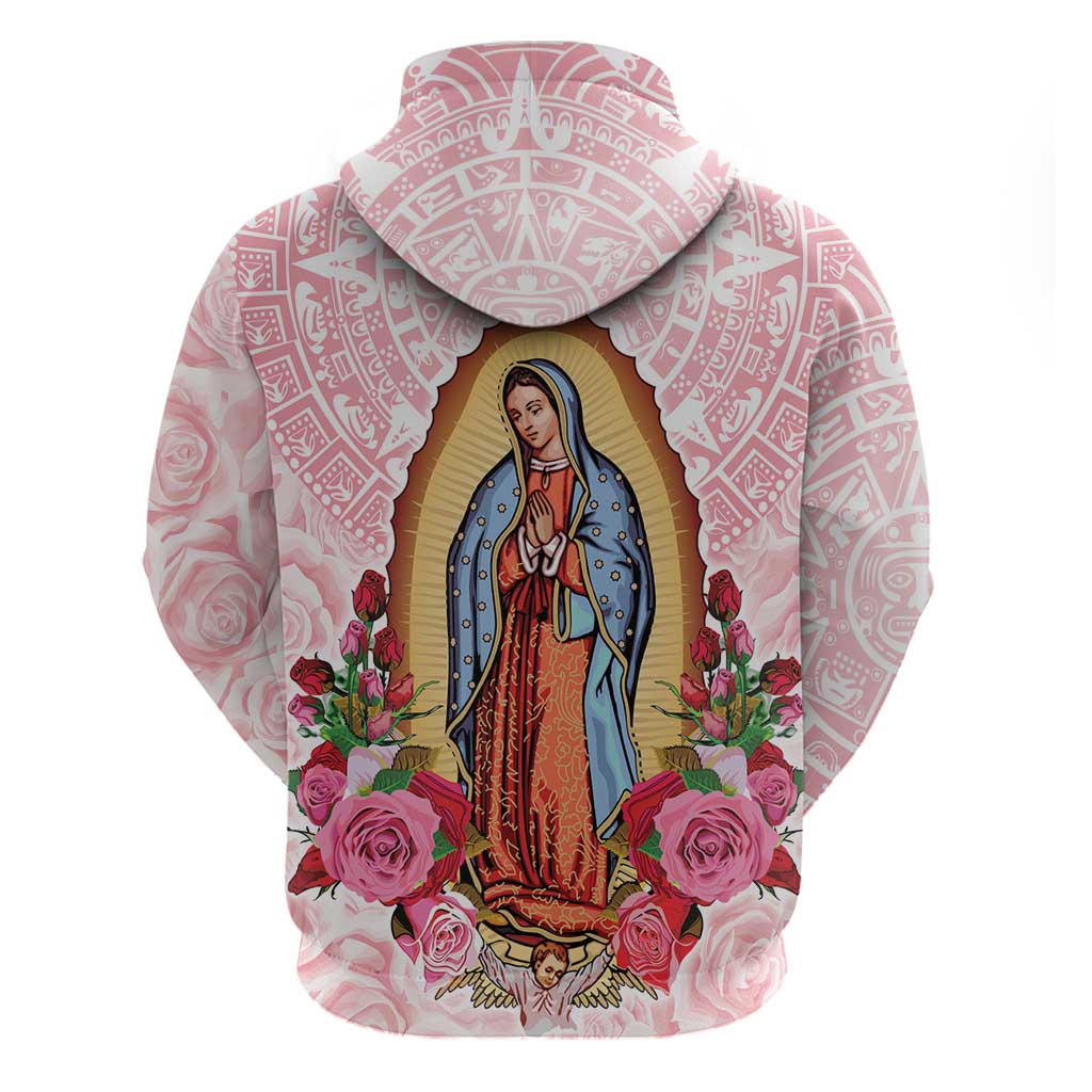 Virgen de Guadalupe Hoodie Rose Flower Mexican Aztec Pattern - Wonder Print Shop