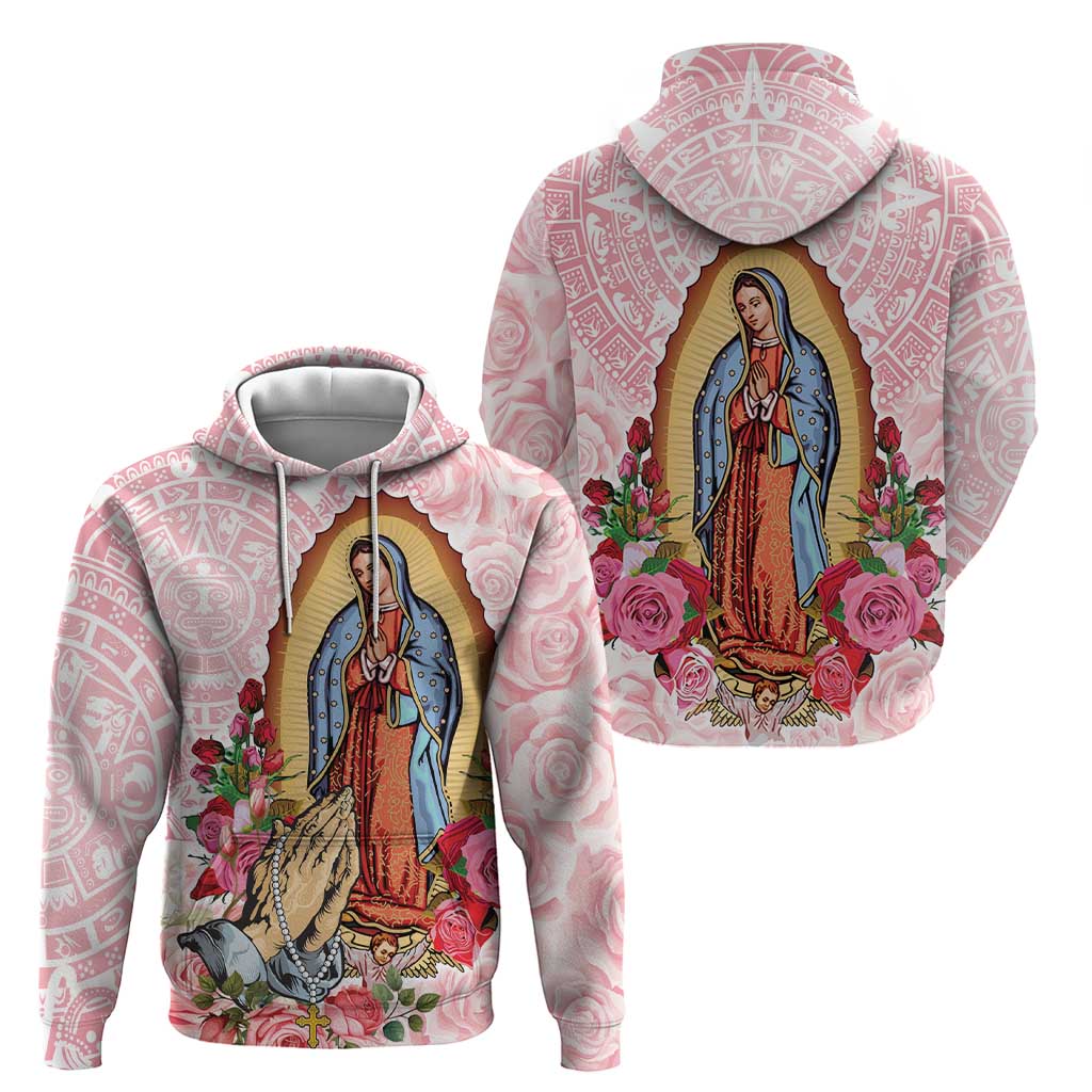 Virgen de Guadalupe Hoodie Rose Flower Mexican Aztec Pattern - Wonder Print Shop