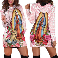 Virgen de Guadalupe Hoodie Dress Rose Flower Mexican Aztec Pattern - Wonder Print Shop