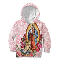 Virgen de Guadalupe Kid Hoodie Rose Flower Mexican Aztec Pattern - Wonder Print Shop