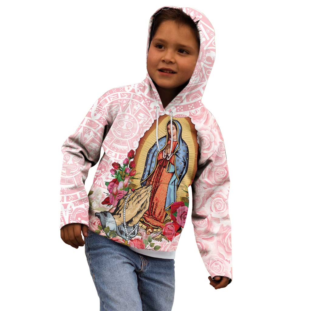 Virgen de Guadalupe Kid Hoodie Rose Flower Mexican Aztec Pattern - Wonder Print Shop