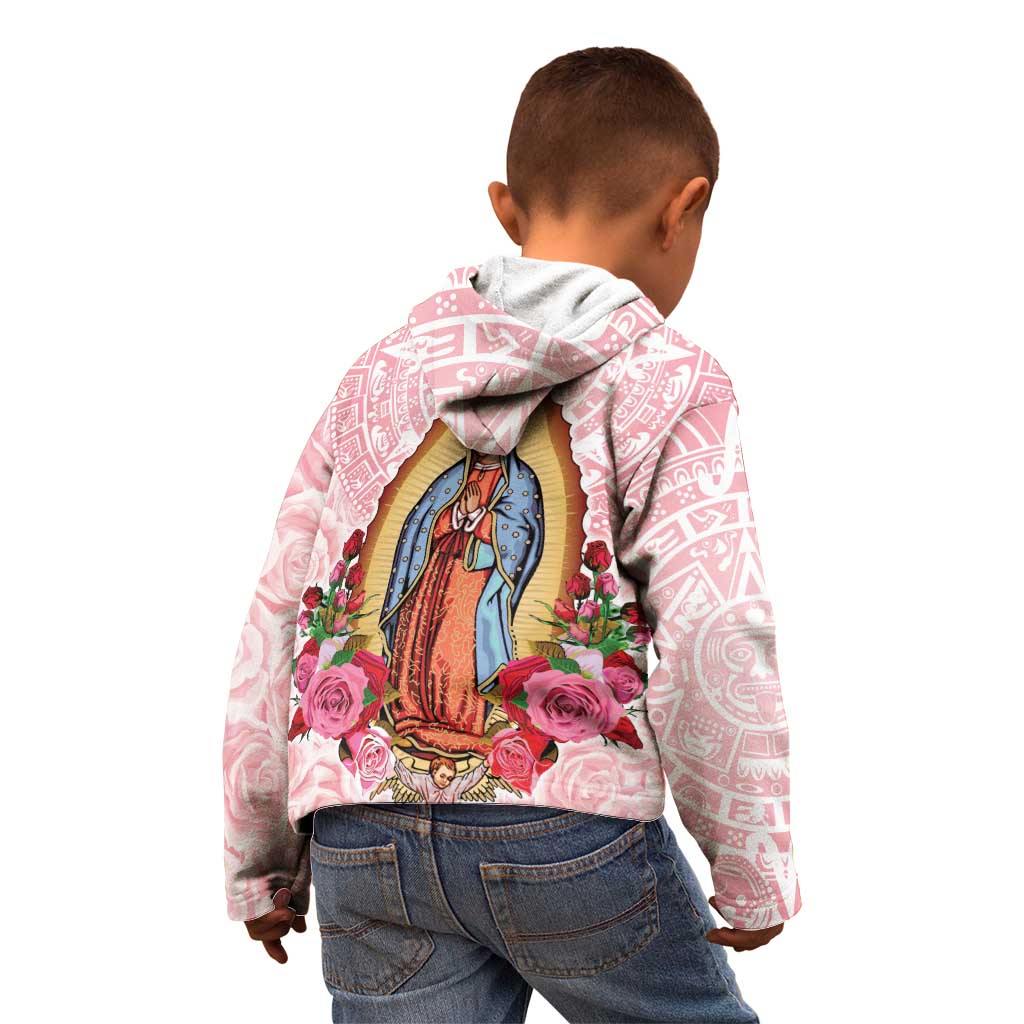 Virgen de Guadalupe Kid Hoodie Rose Flower Mexican Aztec Pattern - Wonder Print Shop