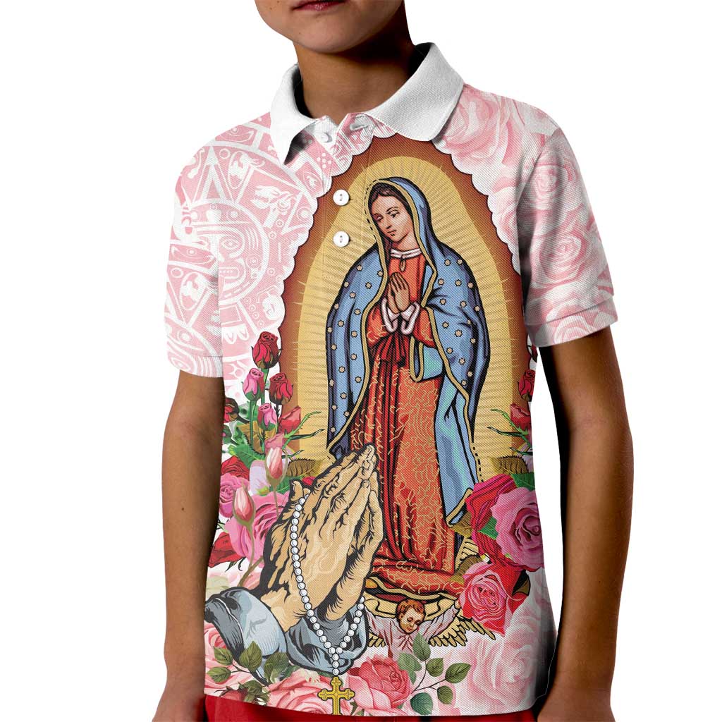 Virgen de Guadalupe Kid Polo Shirt Rose Flower Mexican Aztec Pattern - Wonder Print Shop