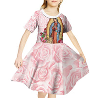 Virgen de Guadalupe Kid Short Sleeve Dress Rose Flower Mexican Aztec Pattern - Wonder Print Shop