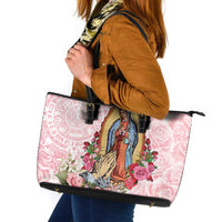 Virgen de Guadalupe Leather Tote Bag Rose Flower Mexican Aztec Pattern - Wonder Print Shop