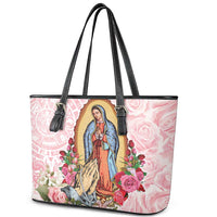 Virgen de Guadalupe Leather Tote Bag Rose Flower Mexican Aztec Pattern - Wonder Print Shop