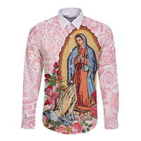 Virgen de Guadalupe Long Sleeve Button Shirt Rose Flower Mexican Aztec Pattern - Wonder Print Shop