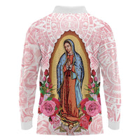 Virgen de Guadalupe Long Sleeve Polo Shirt Rose Flower Mexican Aztec Pattern - Wonder Print Shop