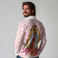Virgen de Guadalupe Long Sleeve Polo Shirt Rose Flower Mexican Aztec Pattern - Wonder Print Shop