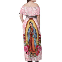 Virgen de Guadalupe Off Shoulder Maxi Dress Rose Flower Mexican Aztec Pattern - Wonder Print Shop
