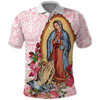 Virgen de Guadalupe Polo Shirt Rose Flower Mexican Aztec Pattern - Wonder Print Shop