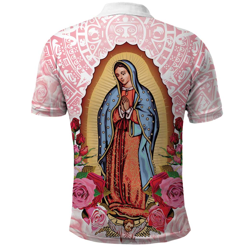 Virgen de Guadalupe Polo Shirt Rose Flower Mexican Aztec Pattern - Wonder Print Shop