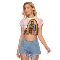 Virgen de Guadalupe Raglan Cropped T Shirt Rose Flower Mexican Aztec Pattern - Wonder Print Shop