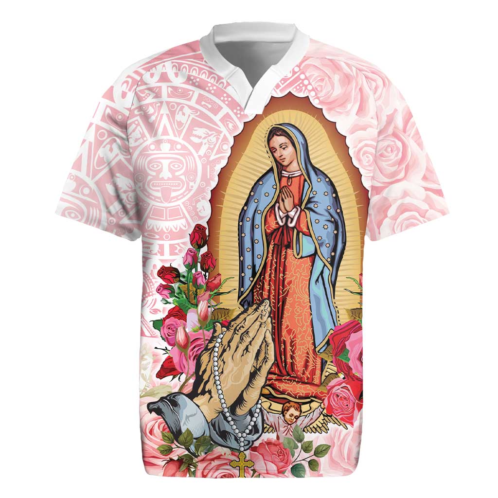 Virgen de Guadalupe Rugby Jersey Rose Flower Mexican Aztec Pattern - Wonder Print Shop
