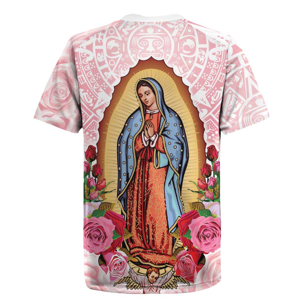 Virgen de Guadalupe Rugby Jersey Rose Flower Mexican Aztec Pattern - Wonder Print Shop