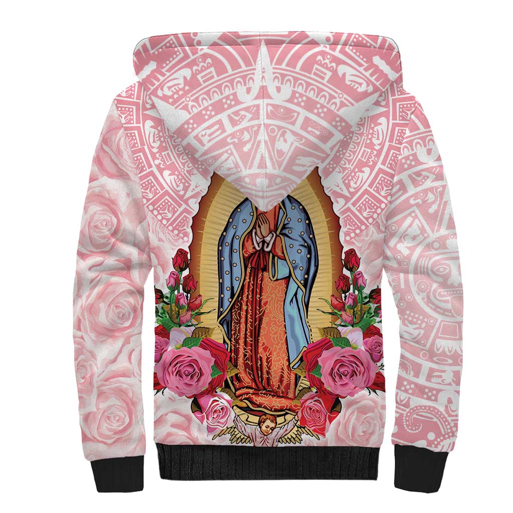 Virgen de Guadalupe Sherpa Hoodie Rose Flower Mexican Aztec Pattern - Wonder Print Shop