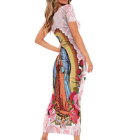 Virgen de Guadalupe Short Sleeve Bodycon Dress Rose Flower Mexican Aztec Pattern - Wonder Print Shop