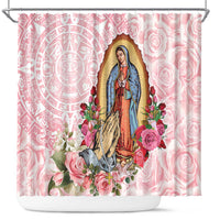 Virgen de Guadalupe Shower Curtain Rose Flower Mexican Aztec Pattern