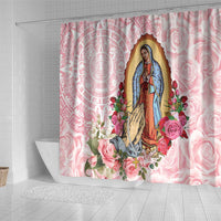 Virgen de Guadalupe Shower Curtain Rose Flower Mexican Aztec Pattern
