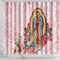 Virgen de Guadalupe Shower Curtain Rose Flower Mexican Aztec Pattern