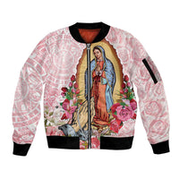 Virgen de Guadalupe Sleeve Zip Bomber Jacket Rose Flower Mexican Aztec Pattern - Wonder Print Shop