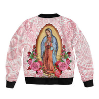 Virgen de Guadalupe Sleeve Zip Bomber Jacket Rose Flower Mexican Aztec Pattern - Wonder Print Shop