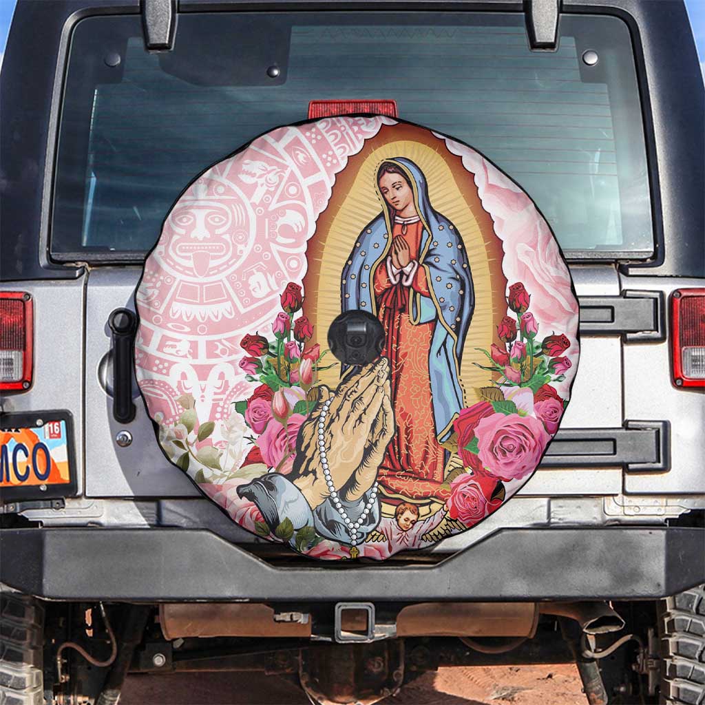 Virgen de Guadalupe Spare Tire Cover Rose Flower Mexican Aztec Pattern - Wonder Print Shop