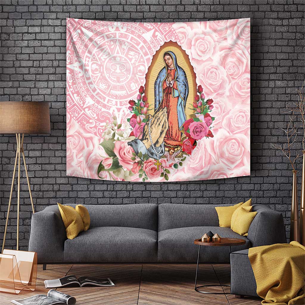 Virgen de Guadalupe Tapestry Rose Flower Mexican Aztec Pattern - Wonder Print Shop