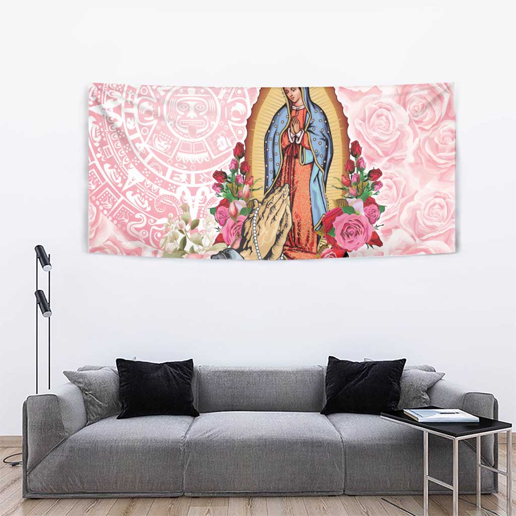 Virgen de Guadalupe Tapestry Rose Flower Mexican Aztec Pattern - Wonder Print Shop