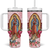 Virgen de Guadalupe Tumbler With Handle Rose Flower Mexican Aztec Pattern - Wonder Print Shop