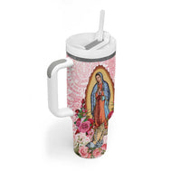 Virgen de Guadalupe Tumbler With Handle Rose Flower Mexican Aztec Pattern - Wonder Print Shop