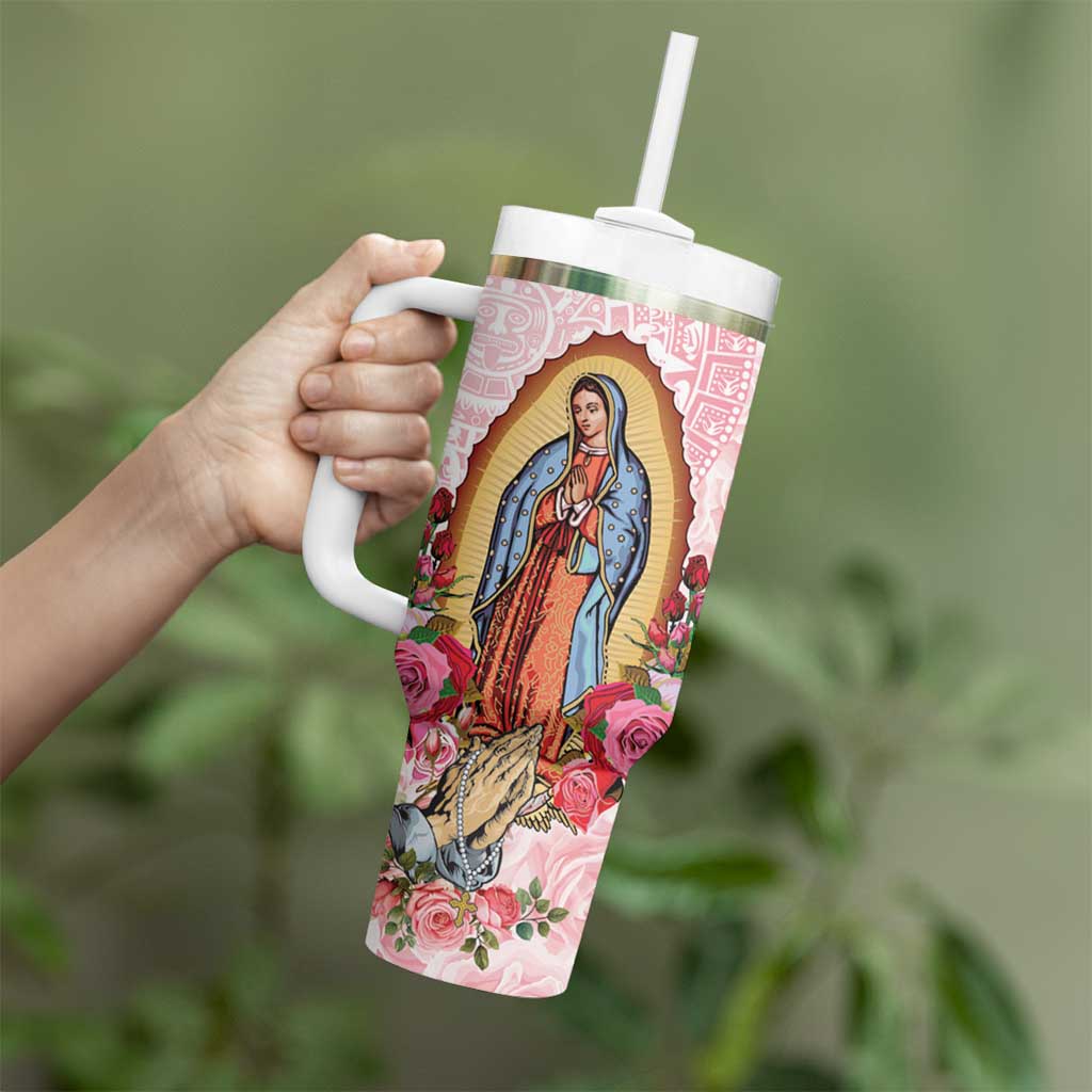 Virgen de Guadalupe Tumbler With Handle Rose Flower Mexican Aztec Pattern - Wonder Print Shop