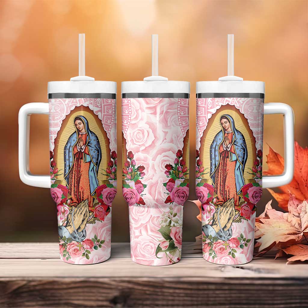 Virgen de Guadalupe Tumbler With Handle Rose Flower Mexican Aztec Pattern - Wonder Print Shop
