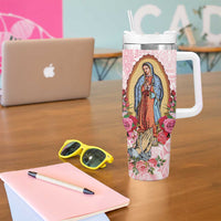 Virgen de Guadalupe Tumbler With Handle Rose Flower Mexican Aztec Pattern - Wonder Print Shop