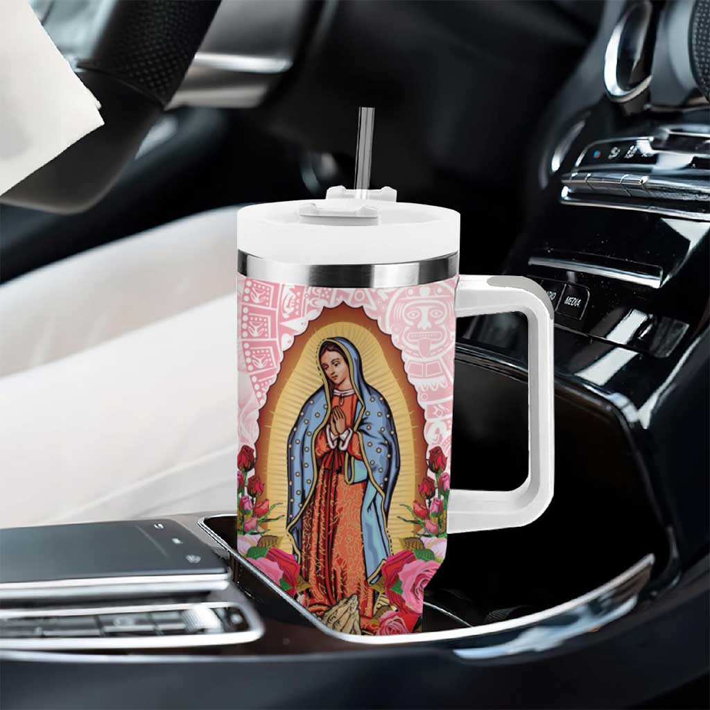 Virgen de Guadalupe Tumbler With Handle Rose Flower Mexican Aztec Pattern - Wonder Print Shop