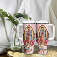 Virgen de Guadalupe Tumbler With Handle Rose Flower Mexican Aztec Pattern - Wonder Print Shop