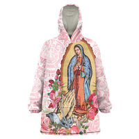 Virgen de Guadalupe Wearable Blanket Hoodie Rose Flower Mexican Aztec Pattern - Wonder Print Shop