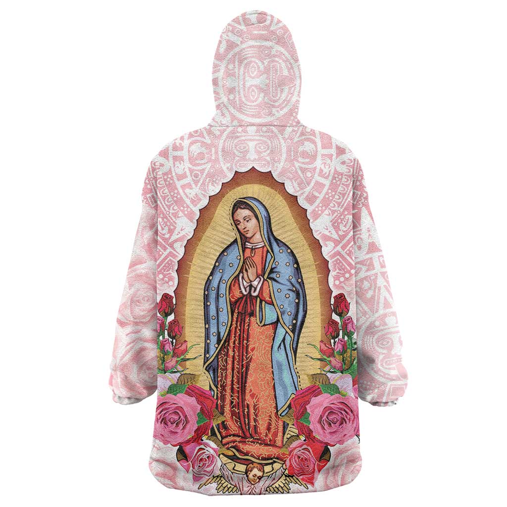 Virgen de Guadalupe Wearable Blanket Hoodie Rose Flower Mexican Aztec Pattern - Wonder Print Shop