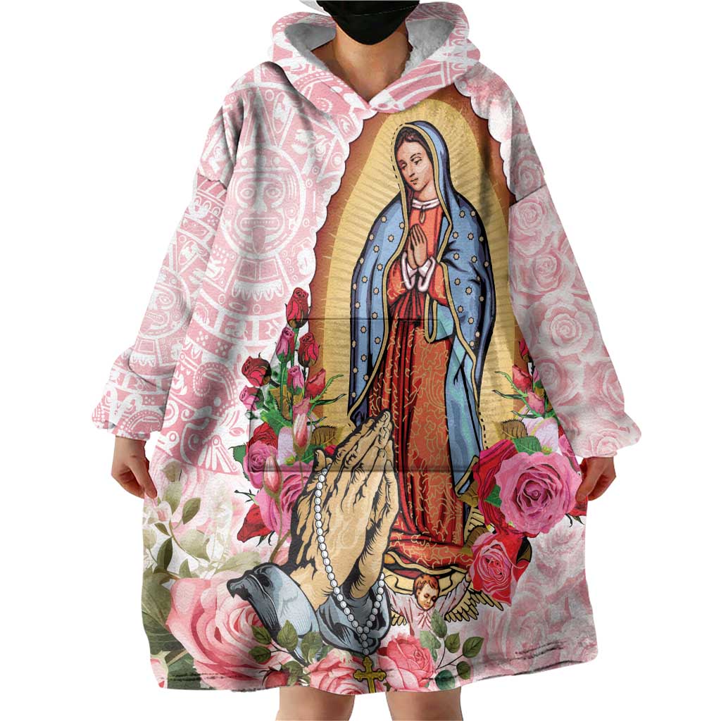Virgen de Guadalupe Wearable Blanket Hoodie Rose Flower Mexican Aztec Pattern - Wonder Print Shop