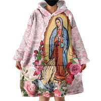 Virgen de Guadalupe Wearable Blanket Hoodie Rose Flower Mexican Aztec Pattern - Wonder Print Shop