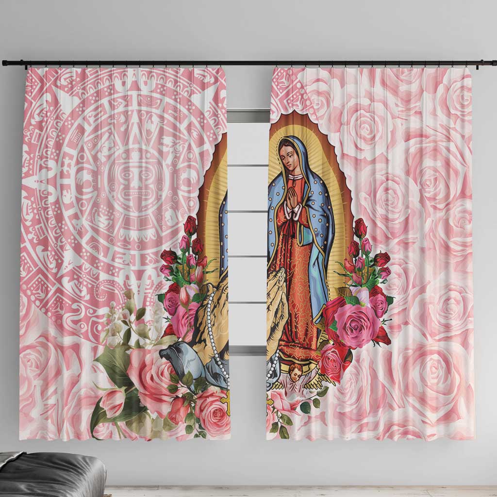 Virgen de Guadalupe Window Curtain Rose Flower Mexican Aztec Pattern - Wonder Print Shop
