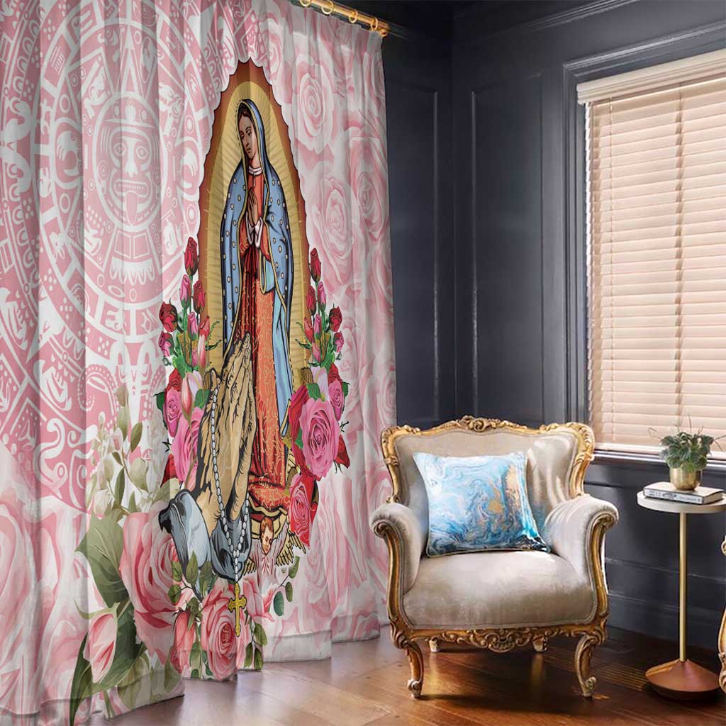 Virgen de Guadalupe Window Curtain Rose Flower Mexican Aztec Pattern - Wonder Print Shop