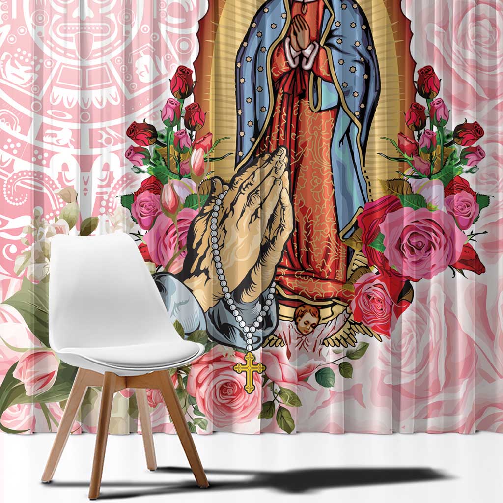 Virgen de Guadalupe Window Curtain Rose Flower Mexican Aztec Pattern - Wonder Print Shop