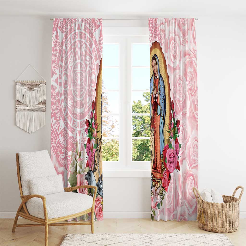 Virgen de Guadalupe Window Curtain Rose Flower Mexican Aztec Pattern - Wonder Print Shop
