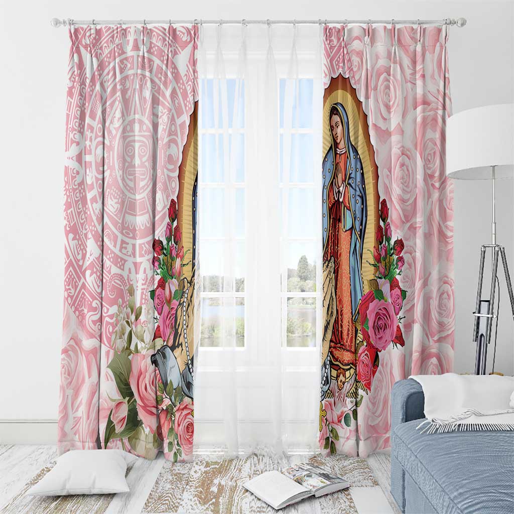 Virgen de Guadalupe Window Curtain Rose Flower Mexican Aztec Pattern - Wonder Print Shop