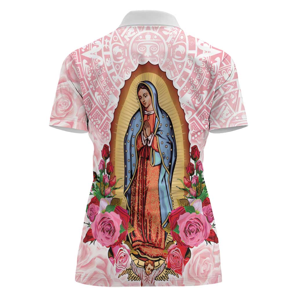 Virgen de Guadalupe Women Polo Shirt Rose Flower Mexican Aztec Pattern - Wonder Print Shop